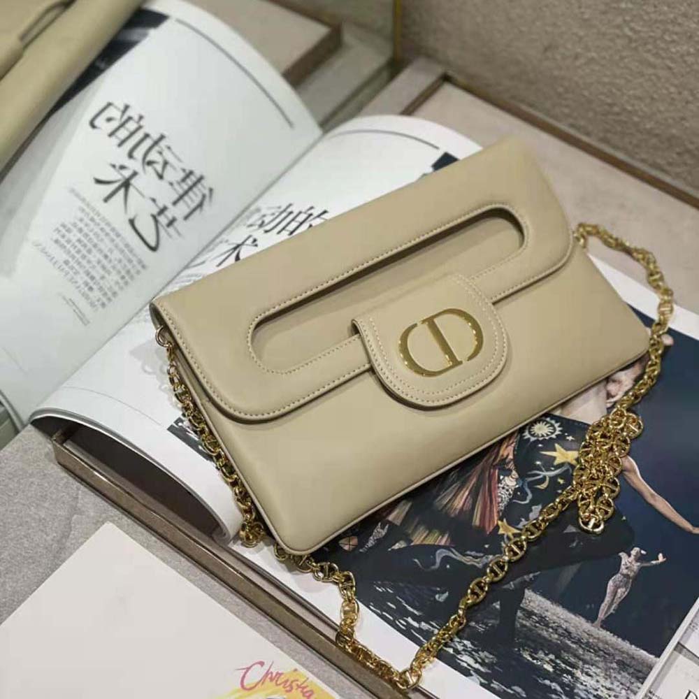 Dior Women Medium Diordouble Bag Smooth Calfskin-Beige