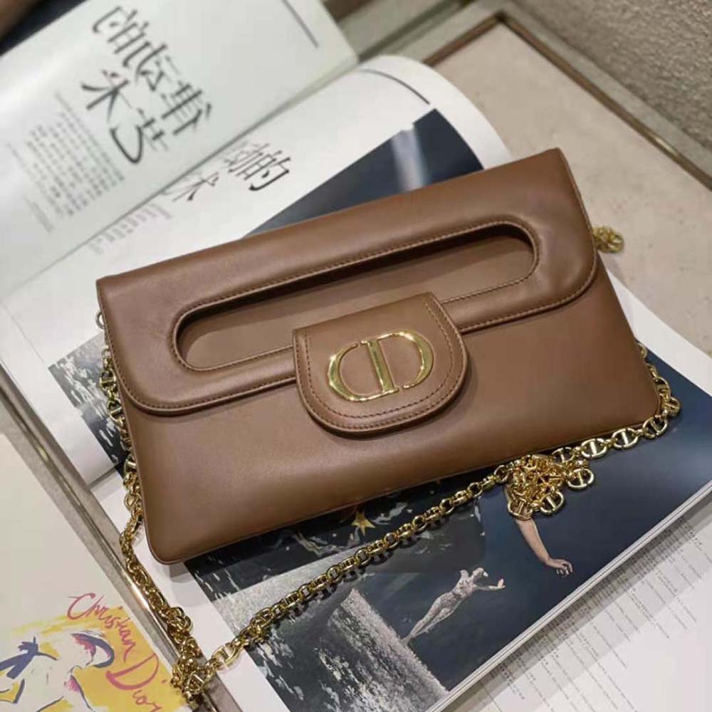 Dior Women Medium Diordouble Bag Smooth Calfskin-Brown