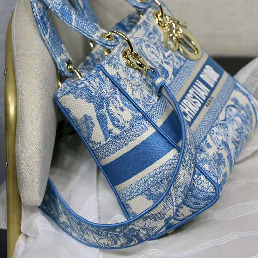 Dior Women Small Dior Book Tote Cornflower Blue Dior Oblique Embroidery