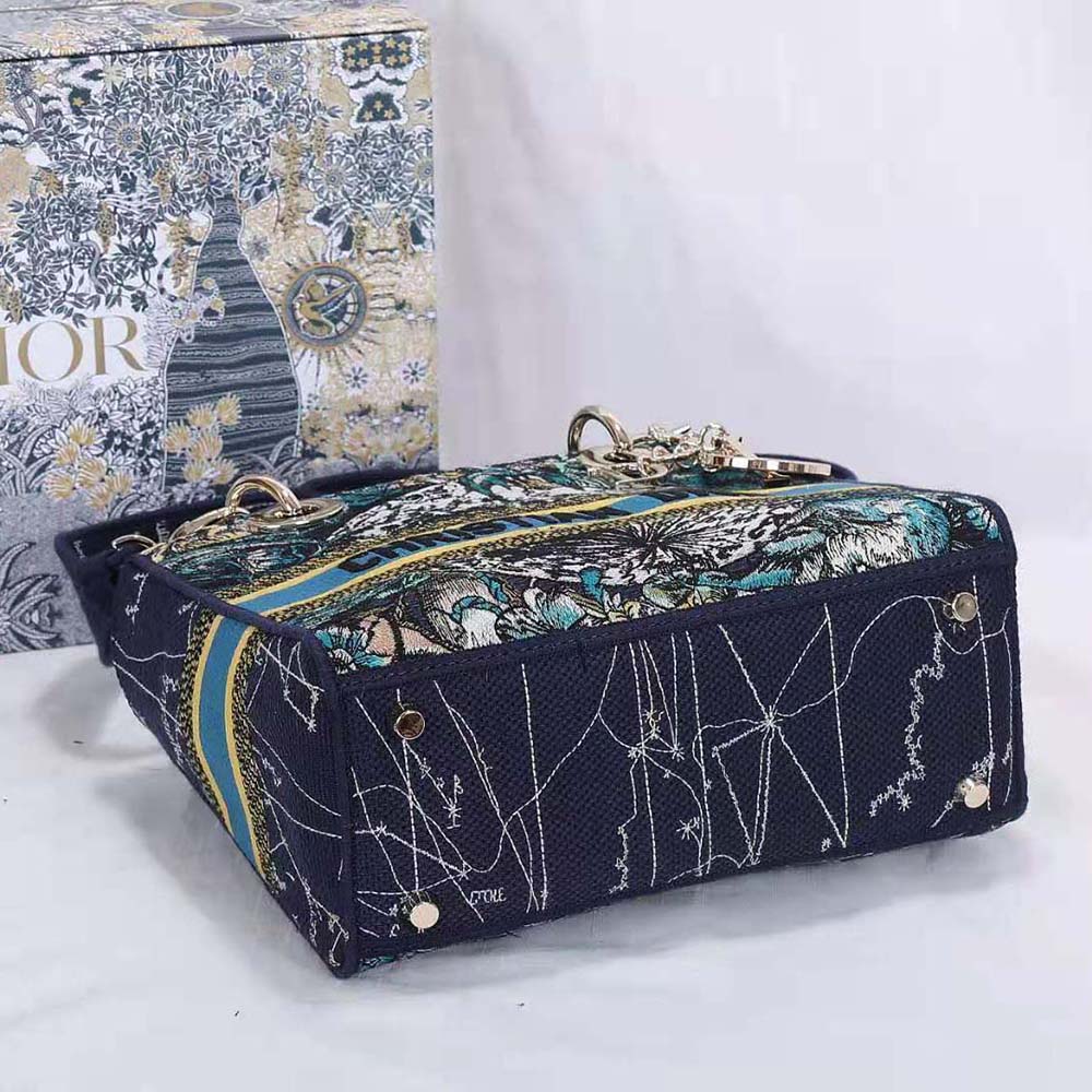 Dior Women Medium Lady D-lite Bag Latte Multicolor Dior Constellation Embroidery-Blue