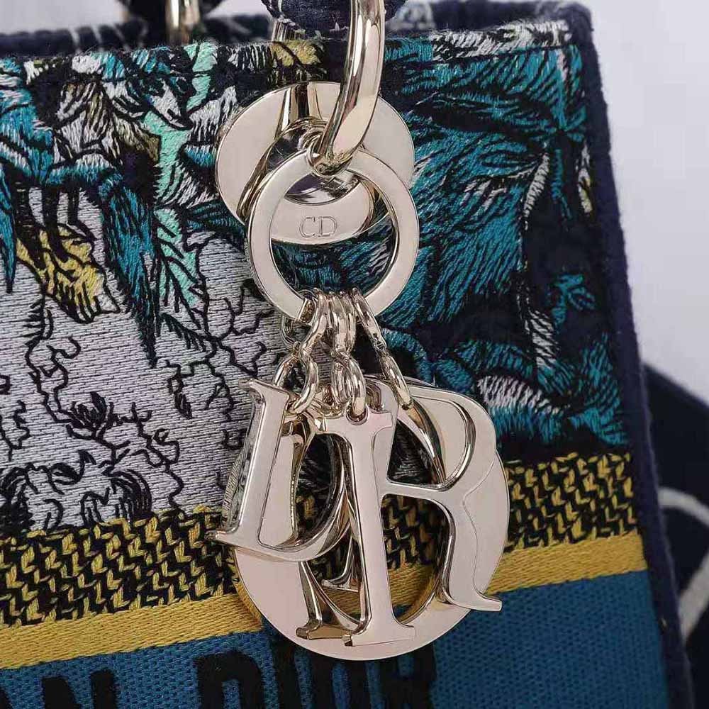 Dior Women Medium Lady D-lite Bag Latte Multicolor Dior Constellation Embroidery-Blue