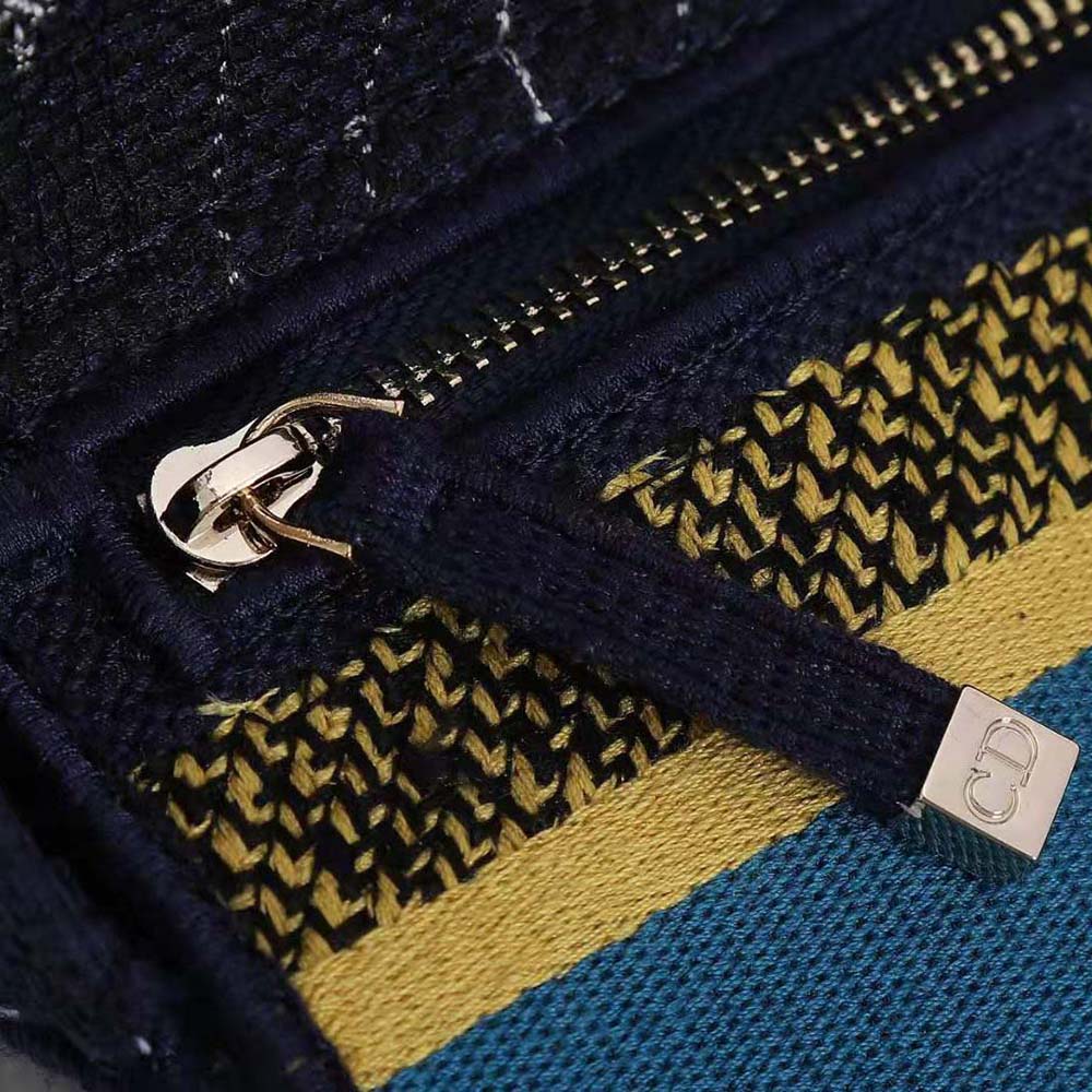 Dior Women Medium Lady D-lite Bag Latte Multicolor Dior Constellation Embroidery-Blue
