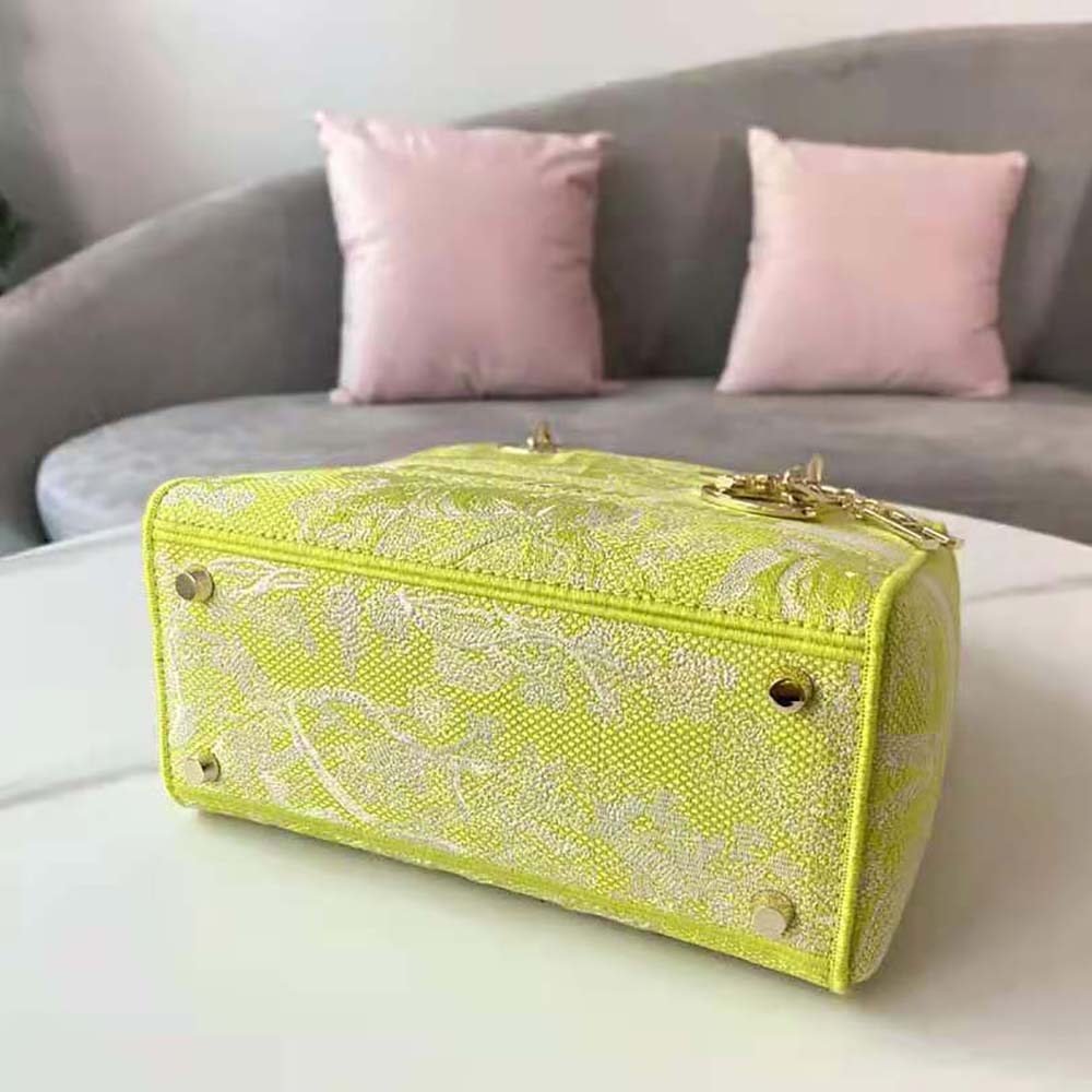 Dior Women Medium Lady D-lite Bag Lime Toile De Jouy Reverse Embroidery