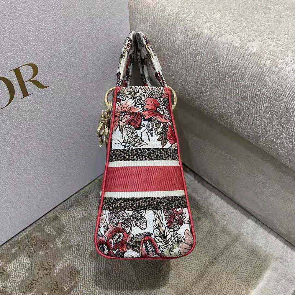 Dior Women Medium Lady D-lite Bag Multicolor Butterfly Embroidery