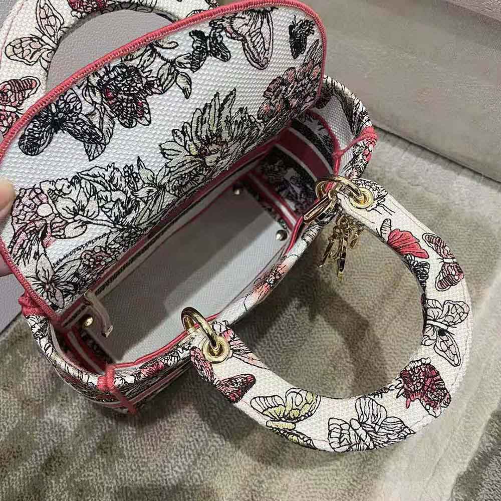 Dior Women Medium Lady D-lite Bag Multicolor Butterfly Embroidery