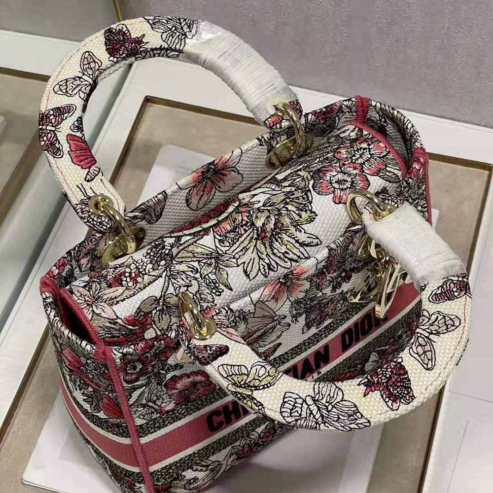 Dior Women Medium Lady D-lite Bag Multicolor Butterfly Embroidery