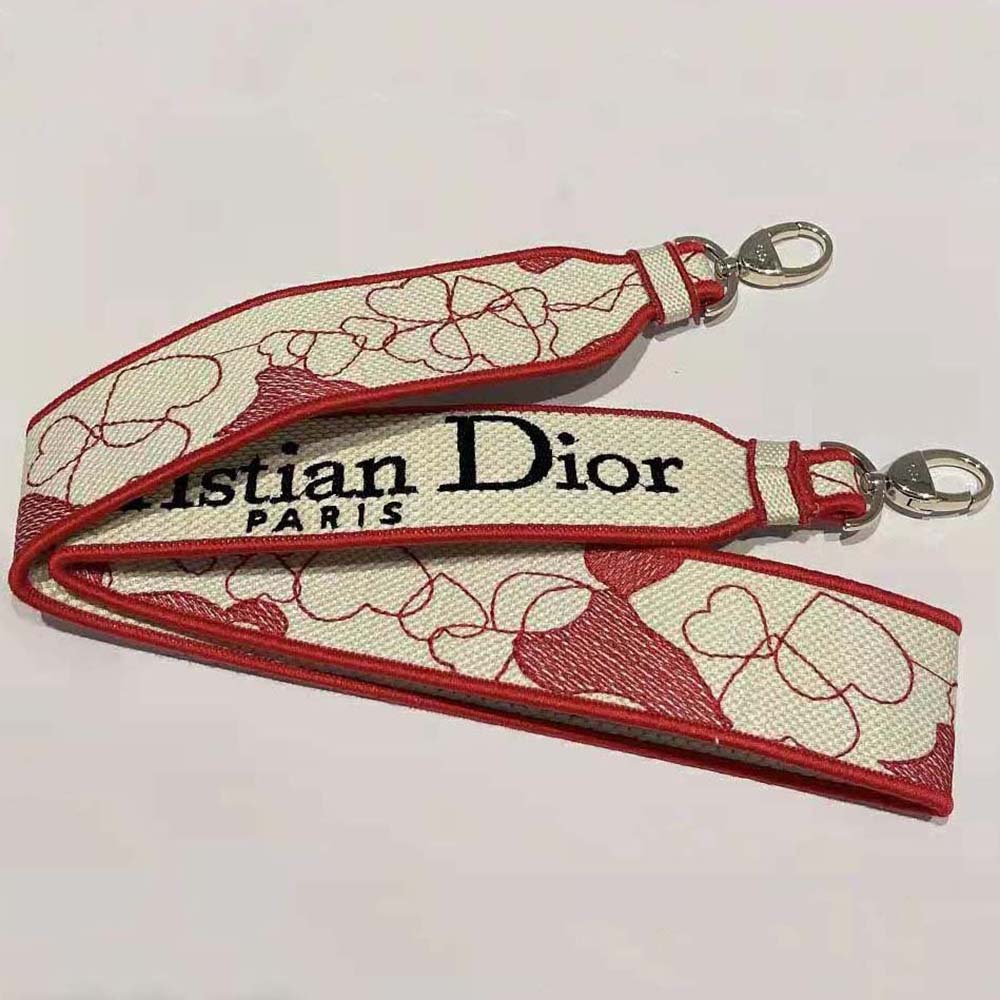 Dior Women Medium Lady D-lite Bag Red and White D-Royaume D Amour Embroidery