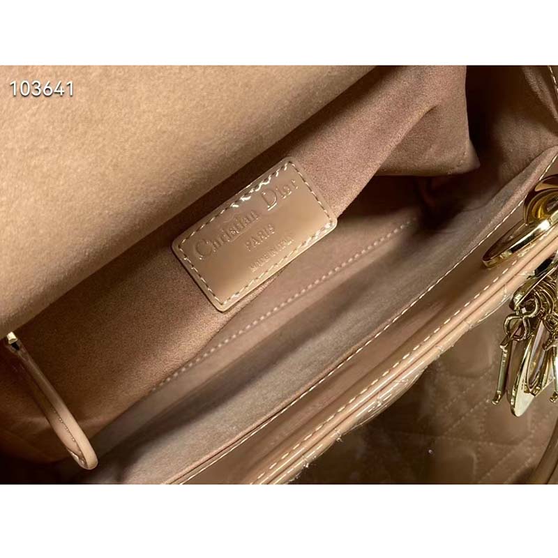 Dior Women Medium Lady Dior Bag Rose Des Vents Patent Cannage Calfskin