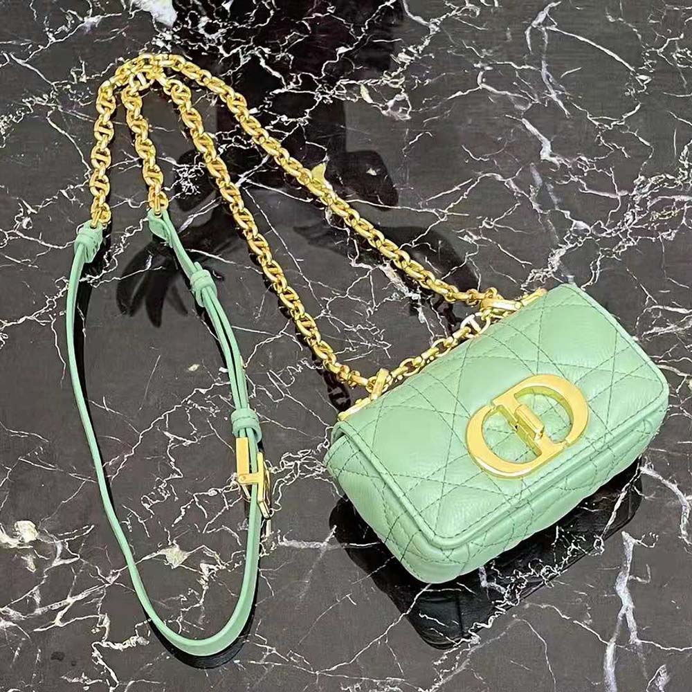 Dior Women Micro Dior Caro Bag Cloud Lime Supple Cannage Calfskin