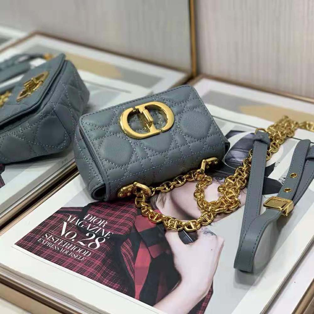 Dior Women Micro Dior Caro Bag Cloud Blue Supple Cannage Calfskin