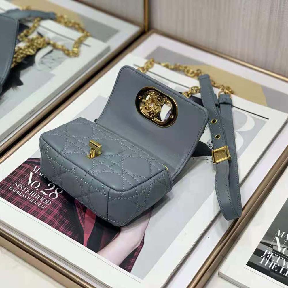 Dior Women Micro Dior Caro Bag Cloud Blue Supple Cannage Calfskin