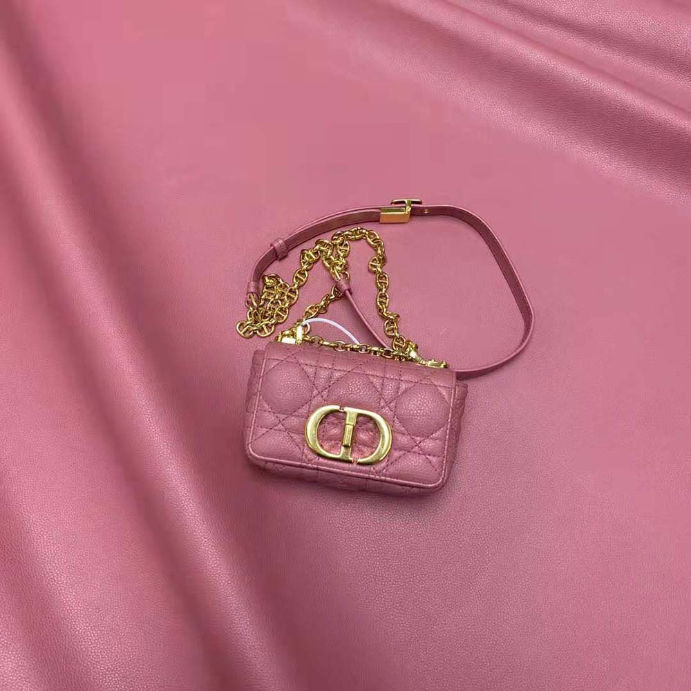 Dior Women Micro Dior Caro Bag Yarrow Pink Supple Cannage Calfskin