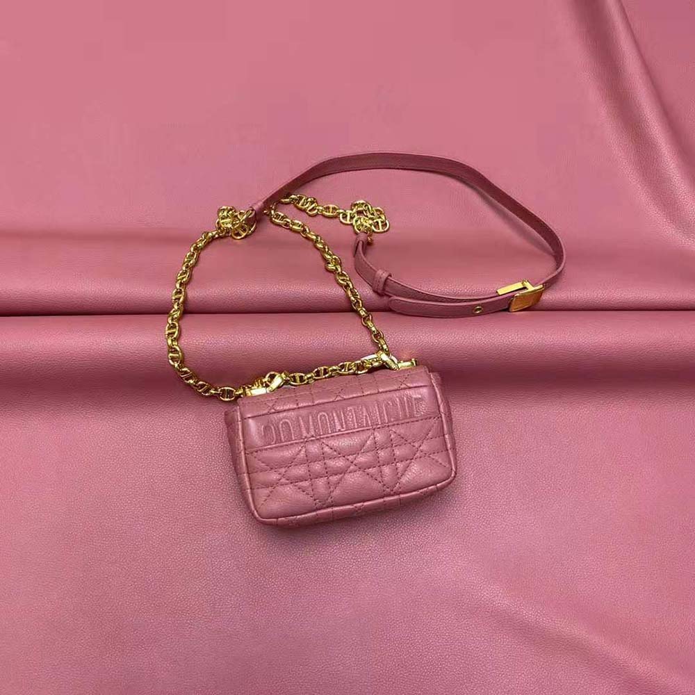 Dior Women Micro Dior Caro Bag Yarrow Pink Supple Cannage Calfskin