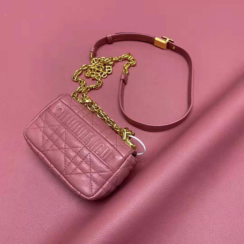 Dior Women Micro Dior Caro Bag Yarrow Pink Supple Cannage Calfskin