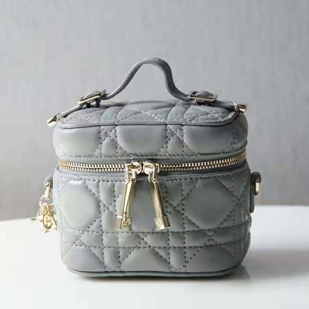 Dior Women Micro Lady Dior Vanity Case Cannage Lambskin-Grey