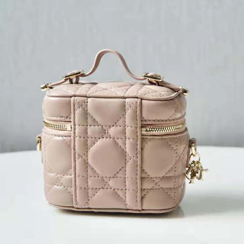 Dior Women Micro Lady Dior Vanity Case Cannage Lambskin-Pink