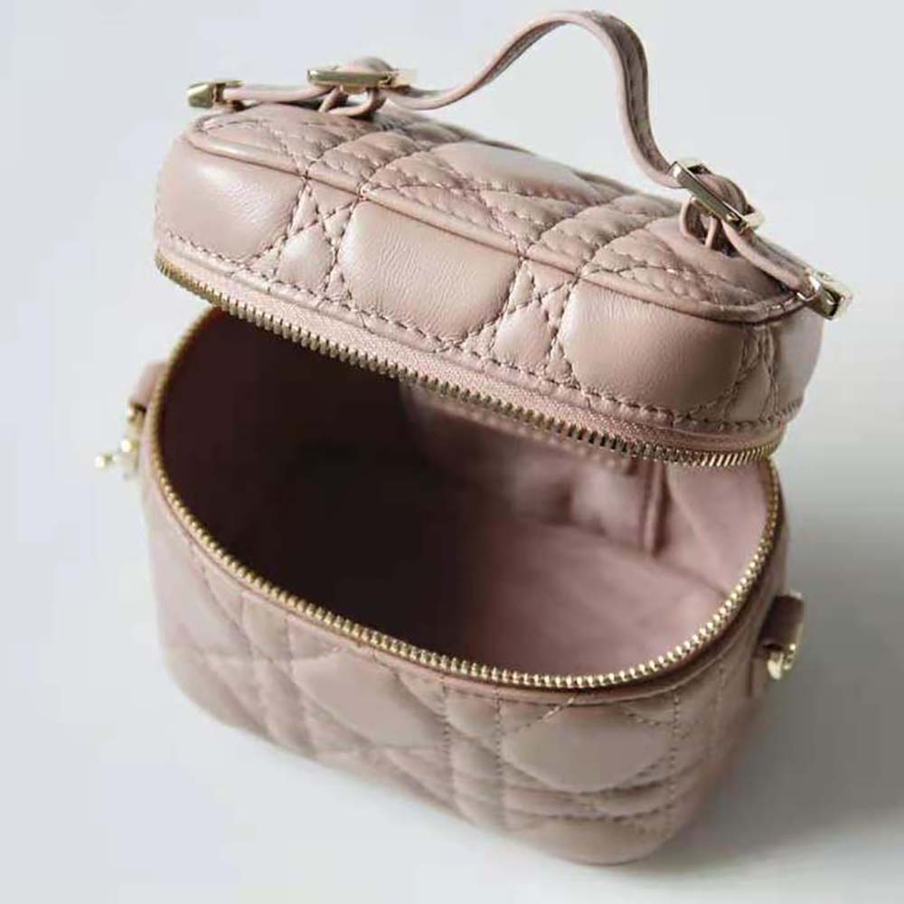Dior Women Micro Lady Dior Vanity Case Cannage Lambskin-Pink