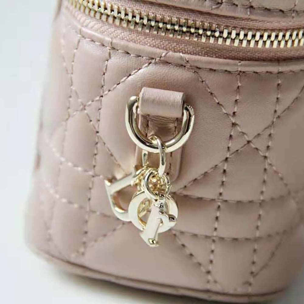 Dior Women Micro Lady Dior Vanity Case Cannage Lambskin-Pink
