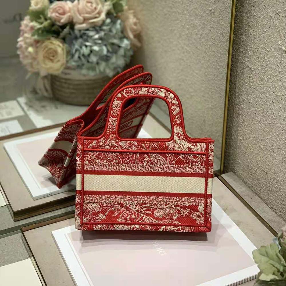 Dior Women Mini Dior Book Tote Fuchsia Toile De Jouy Reverse Embroidery