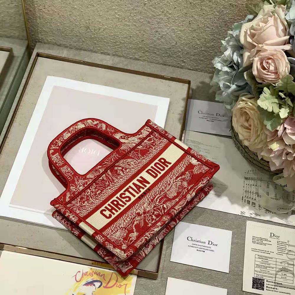 Dior Women Mini Dior Book Tote Fuchsia Toile De Jouy Reverse Embroidery
