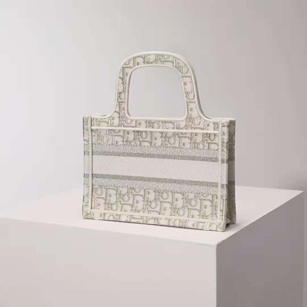 Dior Women Mini Dior Book Tote Gold-Tone Dior Oblique Embroidery