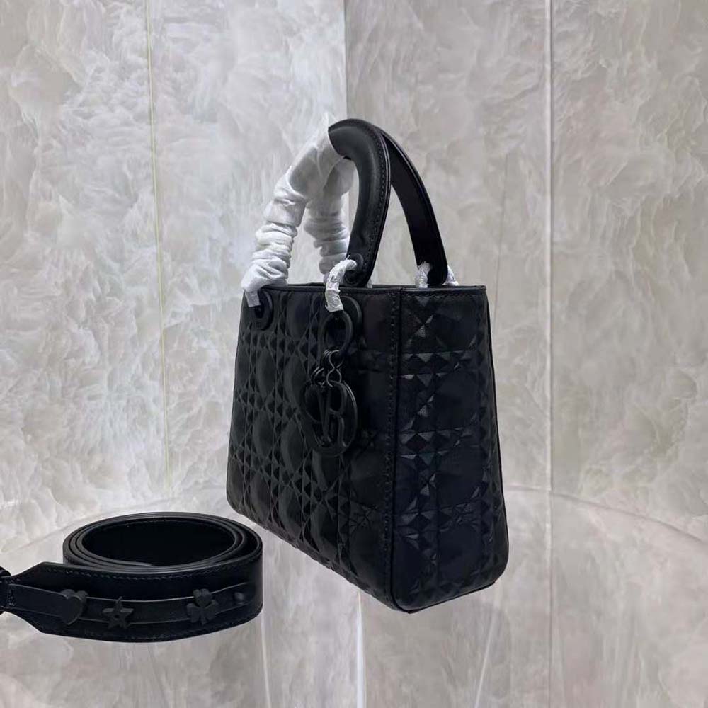 Dior Women Mini Lady Dior Bag Black Cannage Calfskin with Diamond Motif