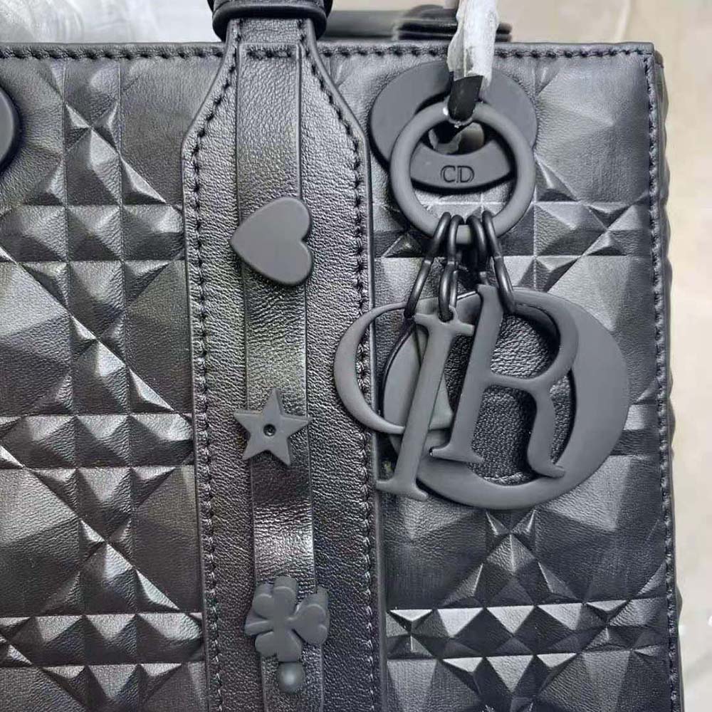 Dior Women Mini Lady Dior Bag Black Cannage Calfskin with Diamond Motif