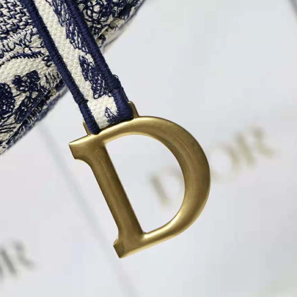 Dior Women Saddle Bag Blue Toile De Jouy Embroidery