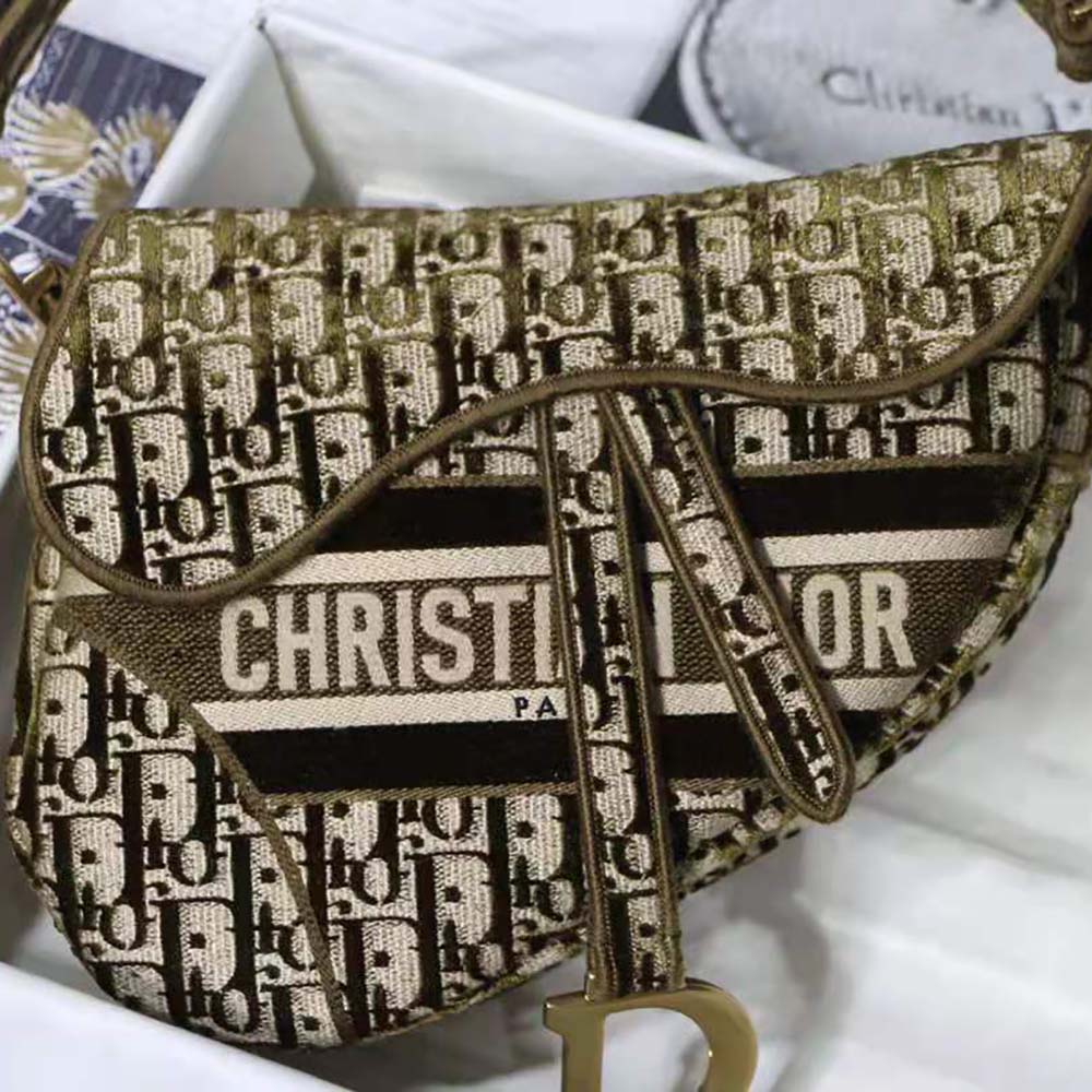 Dior Women Saddle Bag Brown Dior Oblique Embroidery