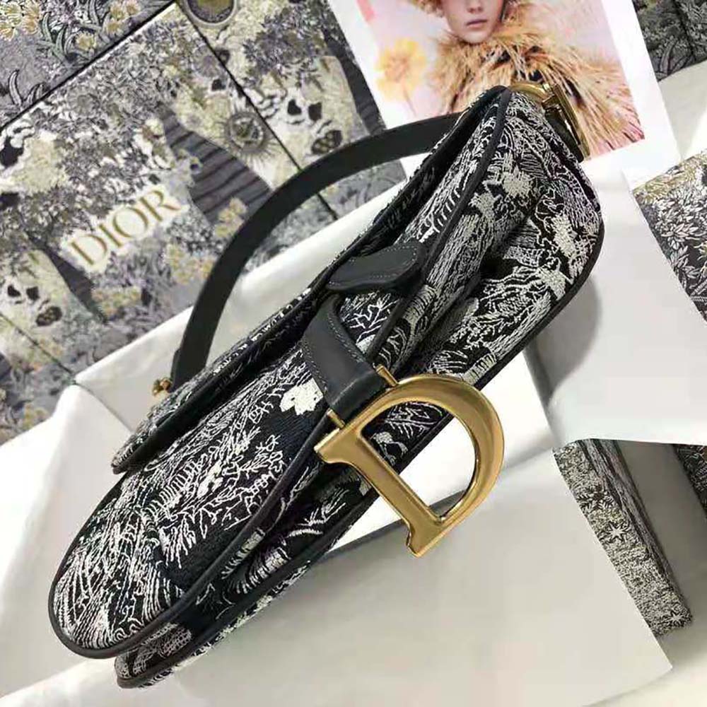 Dior Women Saddle Bag Toile DE Jouy Reverse Jacquard-Black