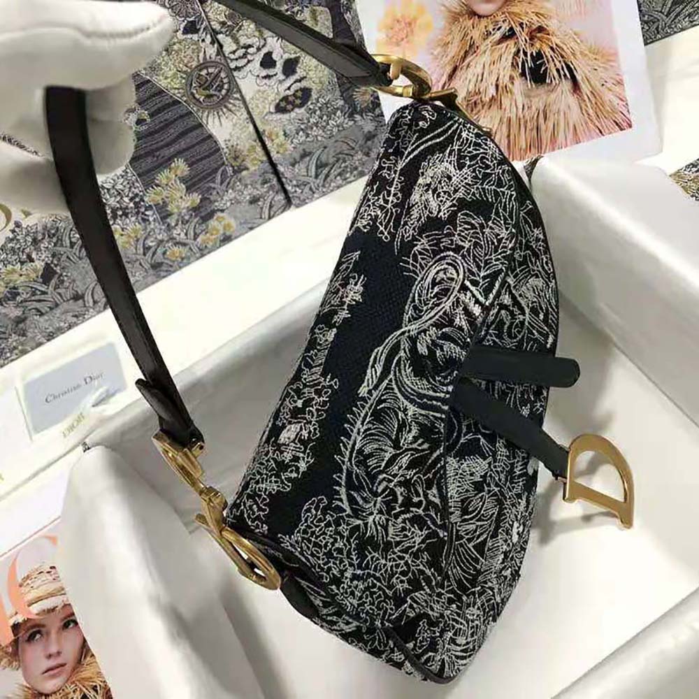 Dior Women Saddle Bag Toile DE Jouy Reverse Jacquard-Black