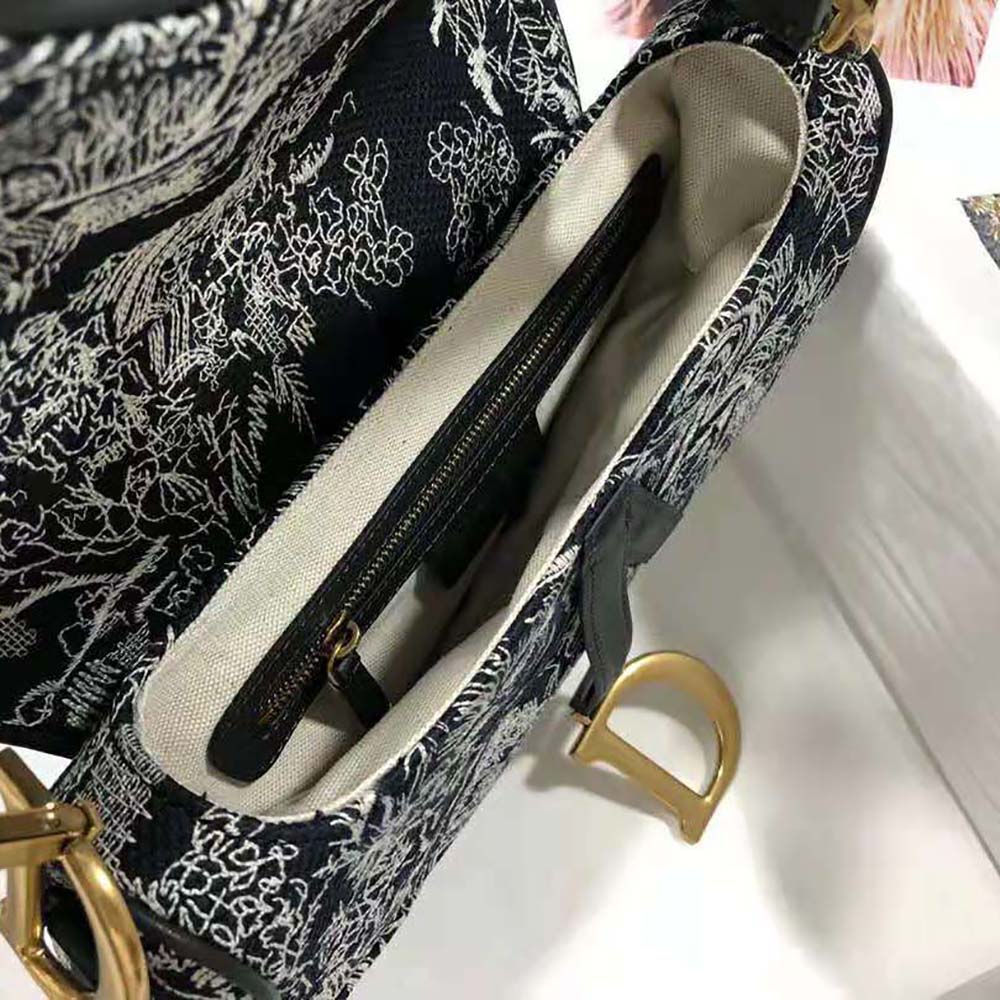 Dior Women Saddle Bag Toile DE Jouy Reverse Jacquard-Black
