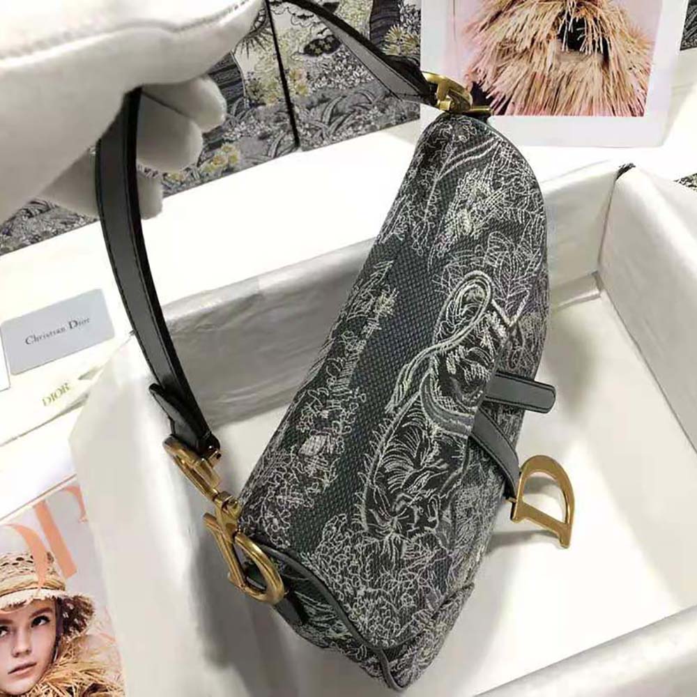 Dior Women Saddle Bag Toile DE Jouy Reverse Jacquard-Silver