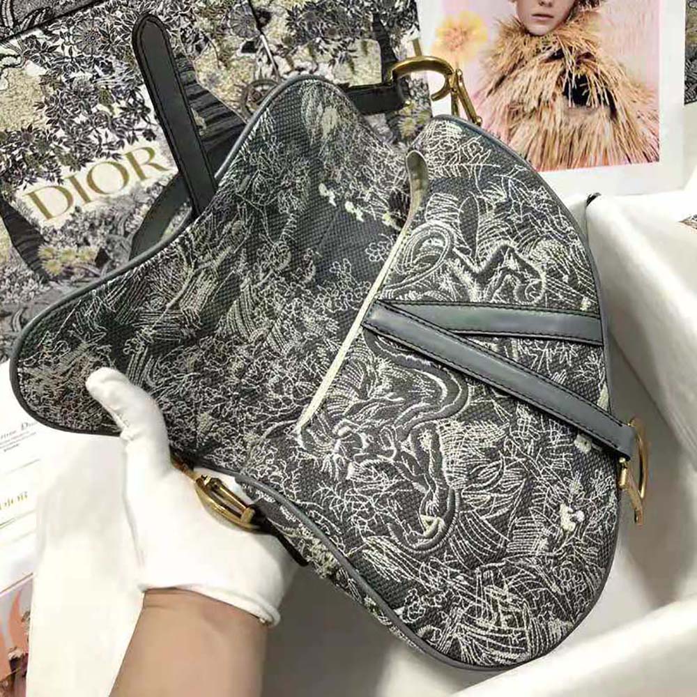 Dior Women Saddle Bag Toile DE Jouy Reverse Jacquard-Silver