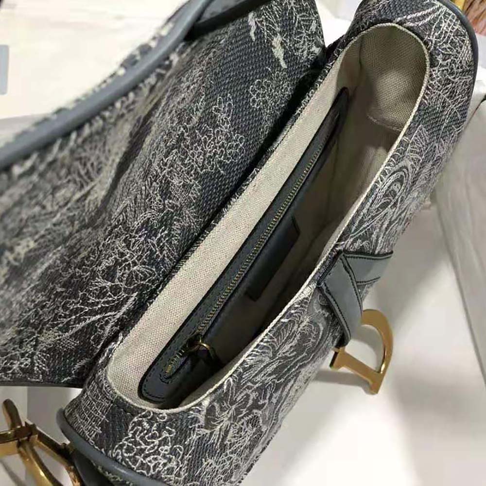 Dior Women Saddle Bag Toile DE Jouy Reverse Jacquard-Silver