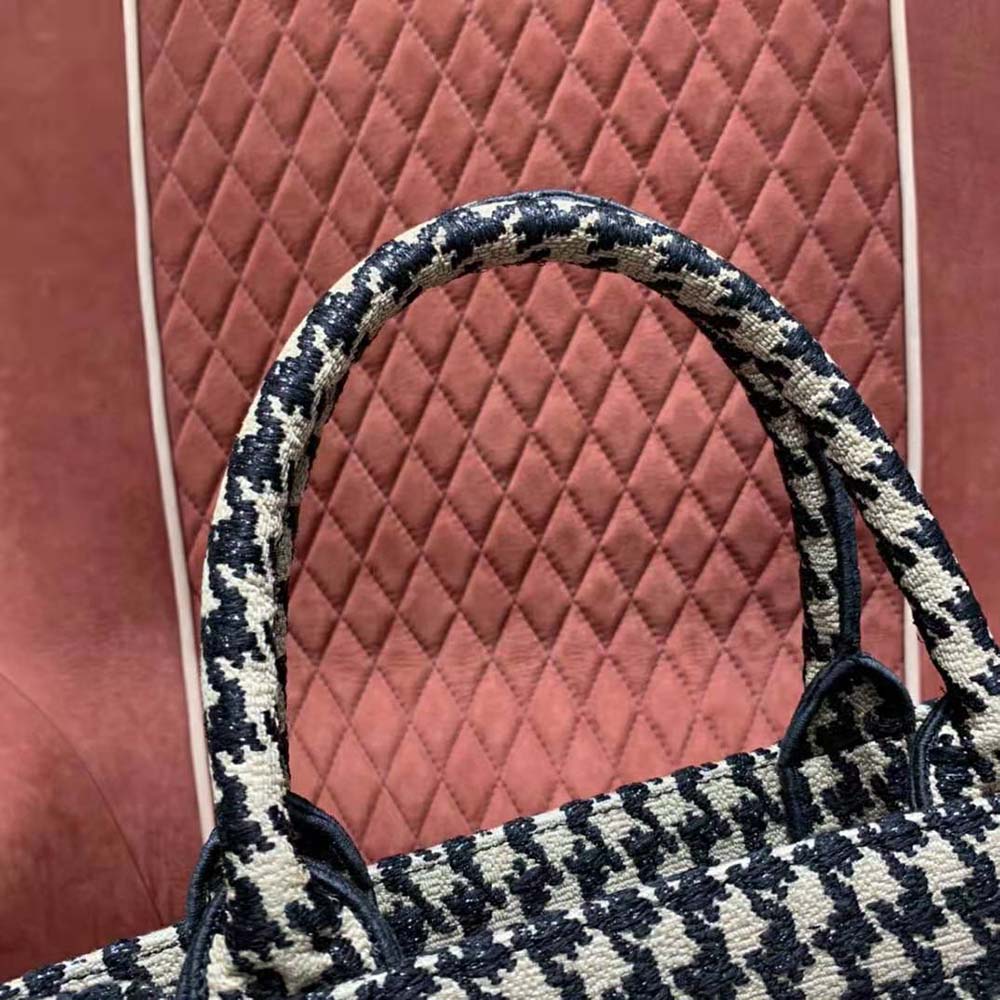 Dior Women Small Dior Book Tote Black Houndstooth Embroidery