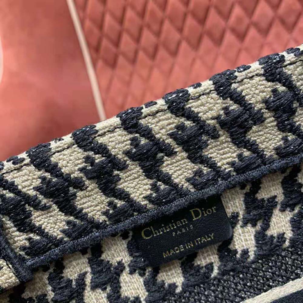 Dior Women Small Dior Book Tote Black Houndstooth Embroidery