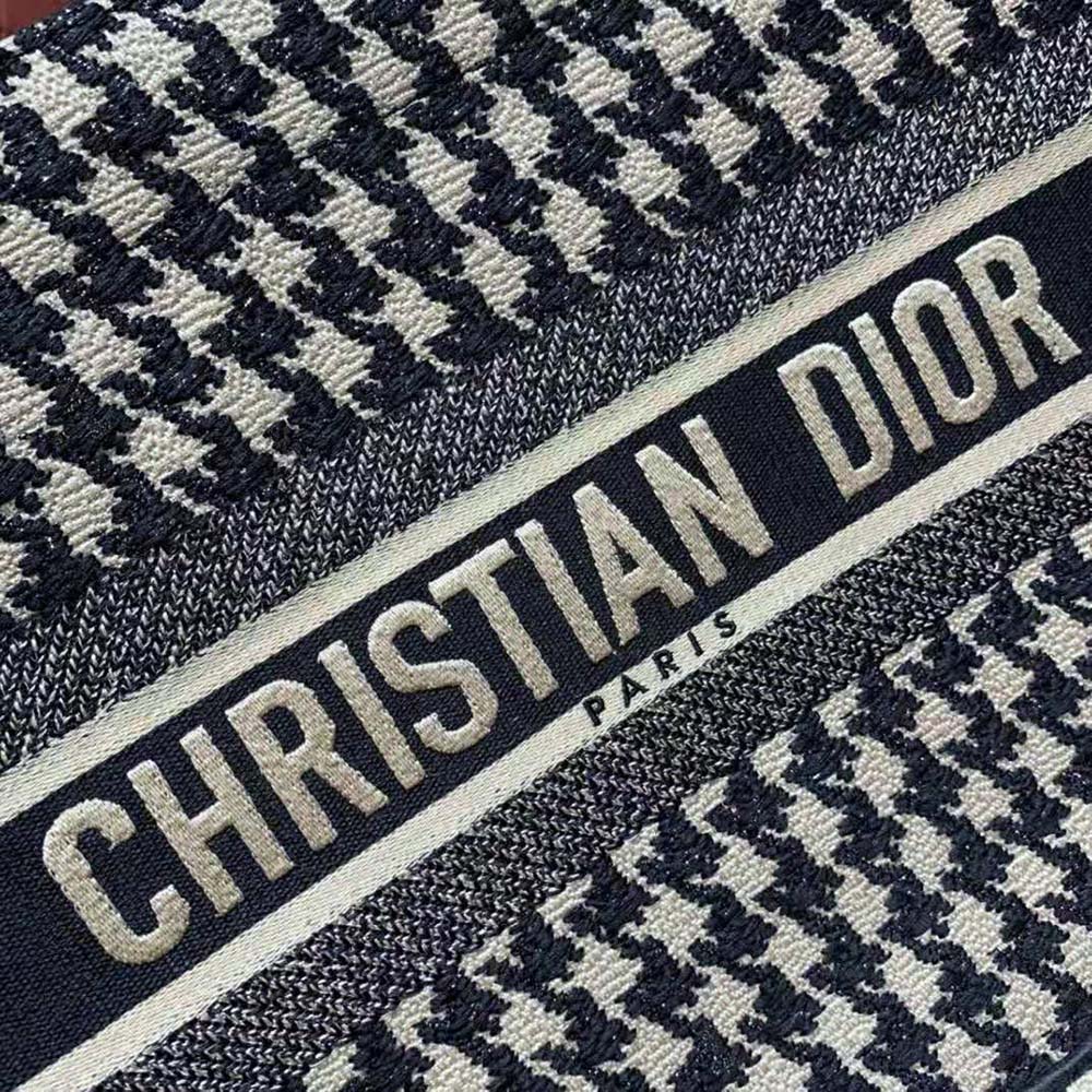 Dior Women Small Dior Book Tote Black Houndstooth Embroidery