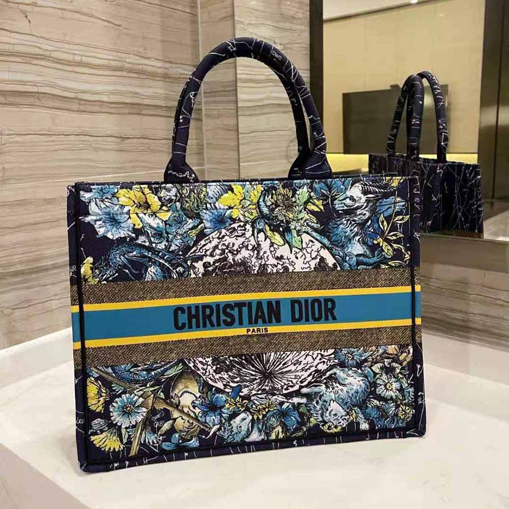 Dior Women Small Dior Book Tote Blue Dior Constellation Embroidery