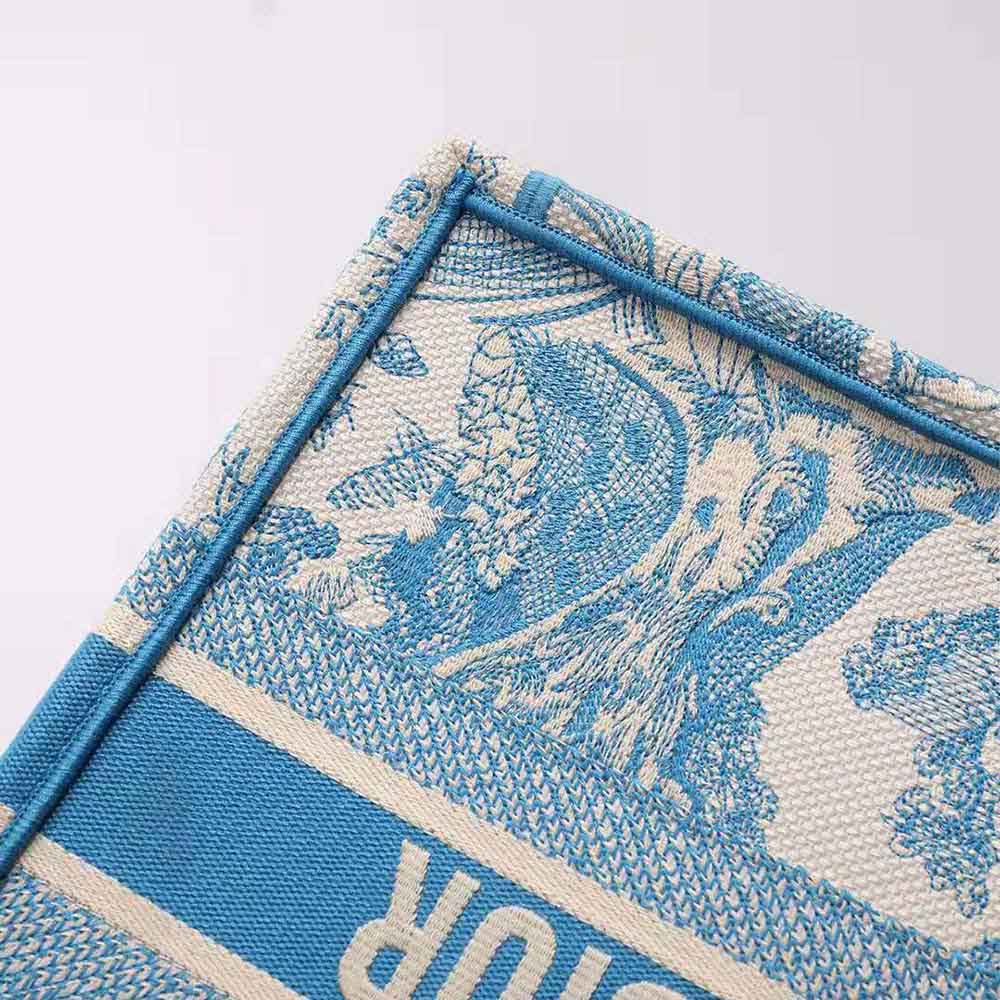 Dior Women Small Dior Book Tote Cornflower Blue Toile De Jouy Embroidery