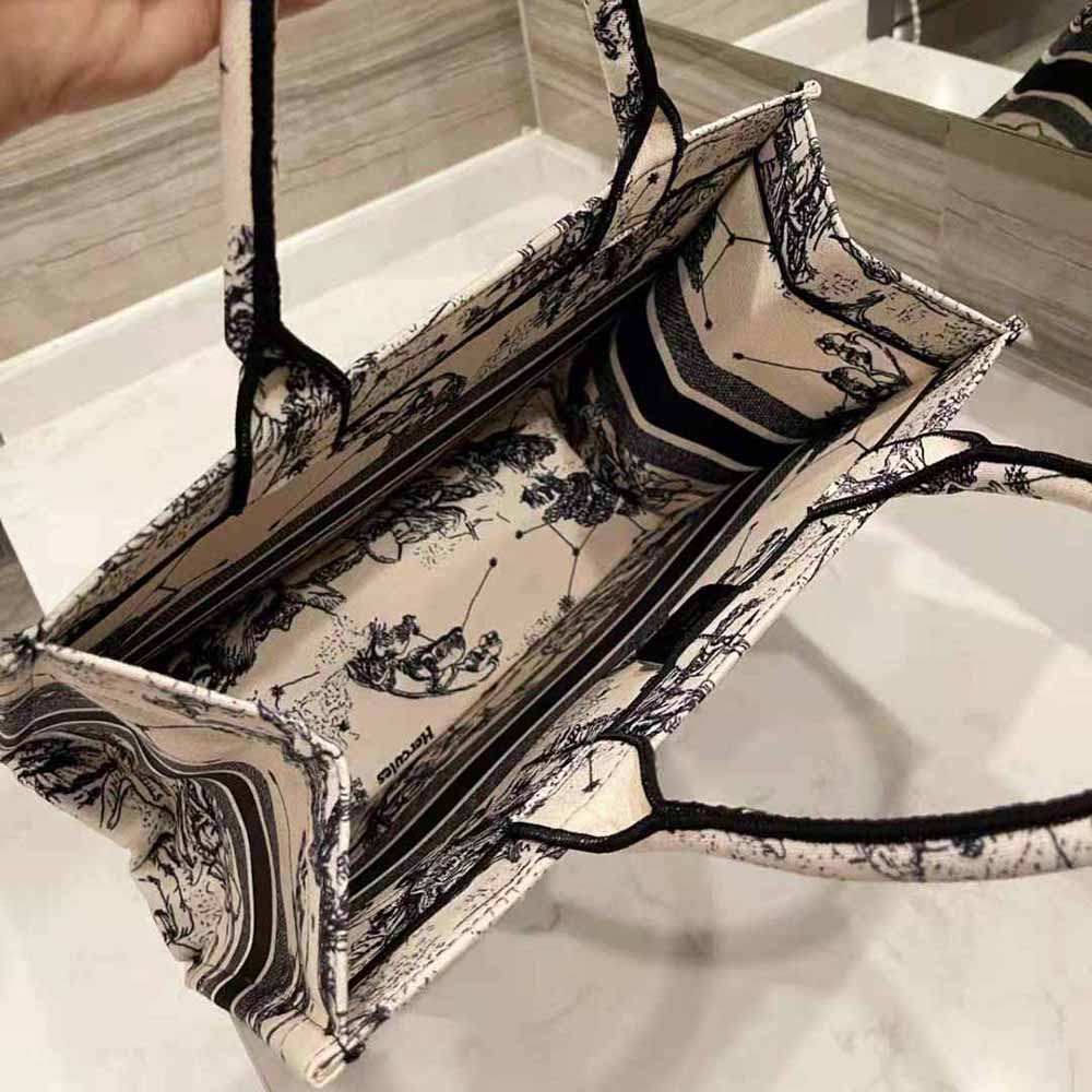 Dior Women Small Dior Book Tote Latte Multicolor Dior Zodiac Embroidery