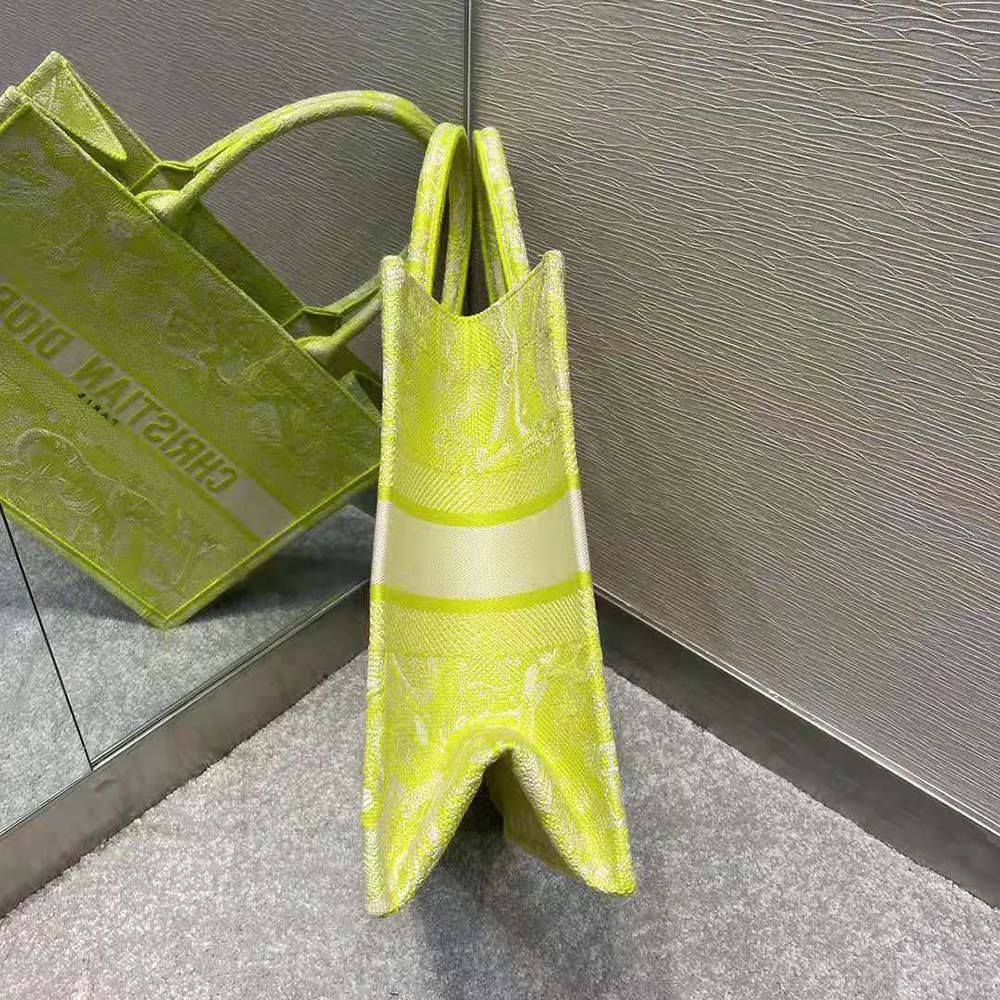 Dior Women Small Dior Book Tote Lime Toile De Jouy Reverse Embroidery