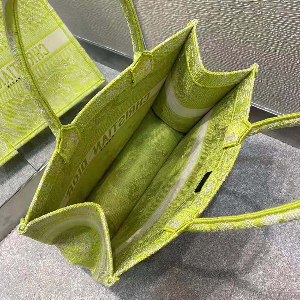 Dior Women Small Dior Book Tote Lime Toile De Jouy Reverse Embroidery