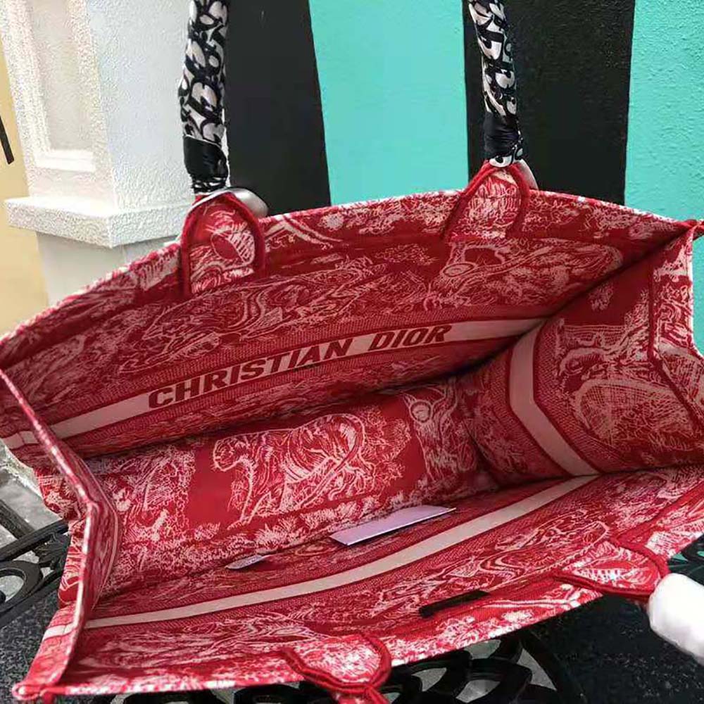Dior Women Small Dior Book Tote Raspberry Toile de Jouy Reverse Embroidery