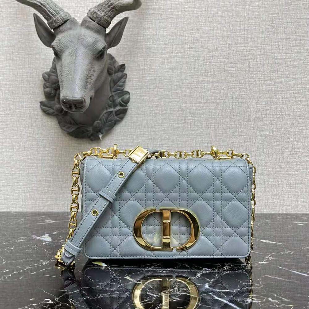 Dior Women Small Dior Caro Bag Cloud Blue Supple Cannage Calfskin