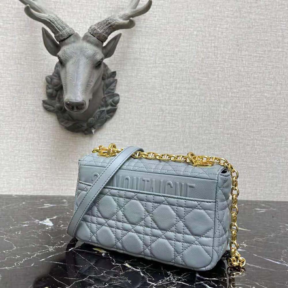 Dior Women Small Dior Caro Bag Cloud Blue Supple Cannage Calfskin