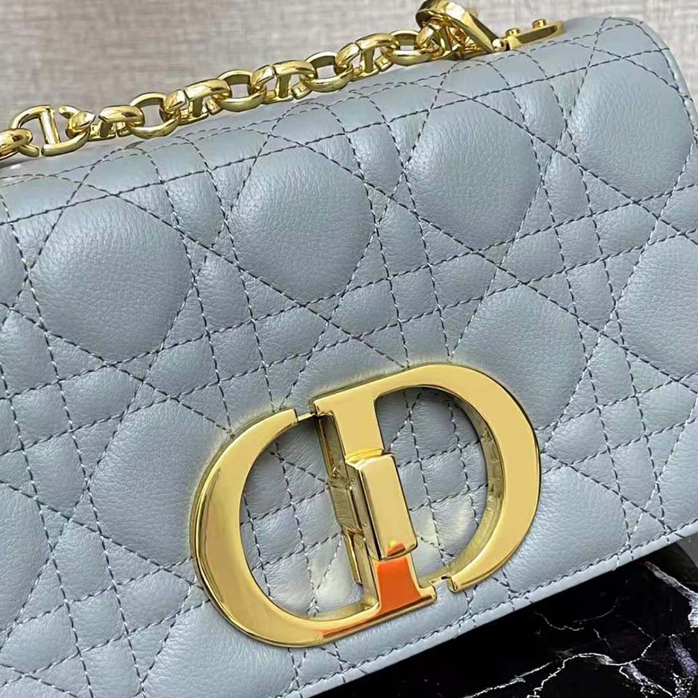 Dior Women Small Dior Caro Bag Cloud Blue Supple Cannage Calfskin