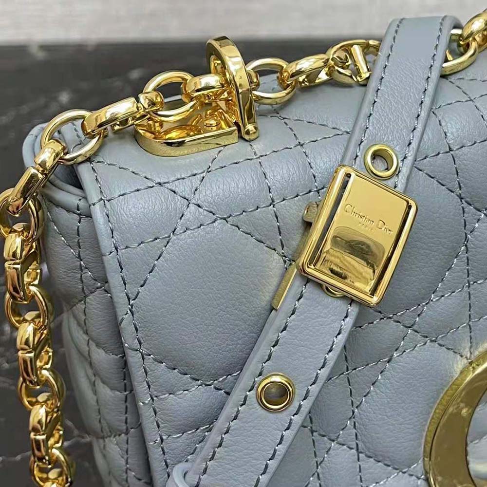 Dior Women Small Dior Caro Bag Cloud Blue Supple Cannage Calfskin