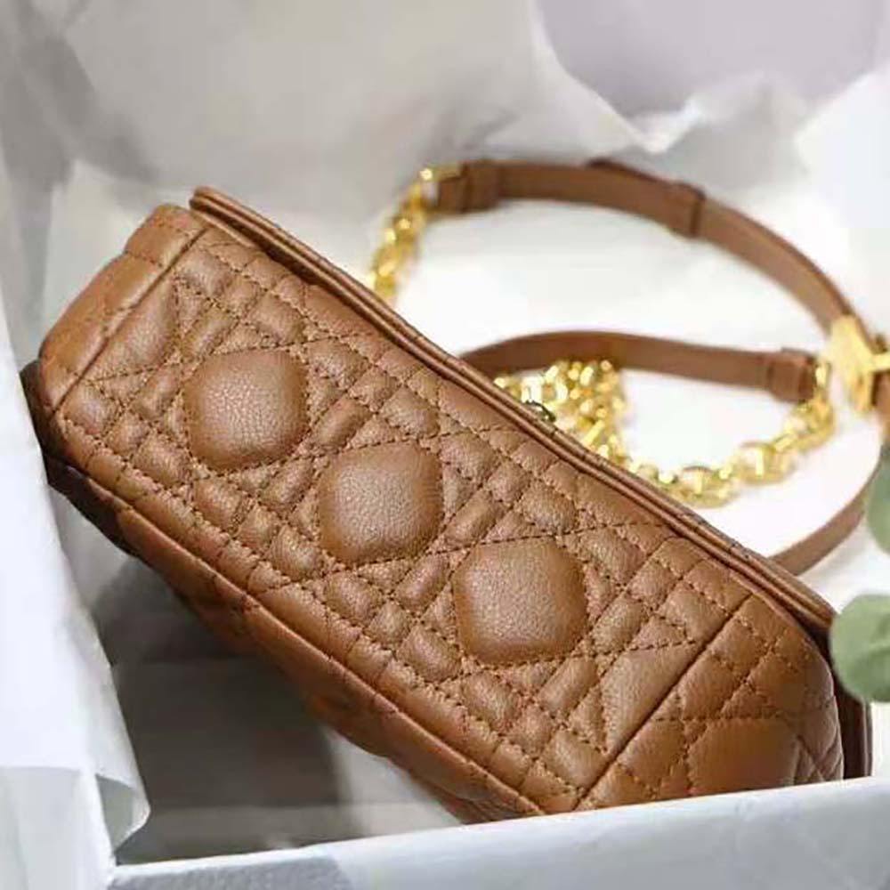 Dior Women Small Dior Caro Bag Cognac-Colored Supple Cannage Calfskin