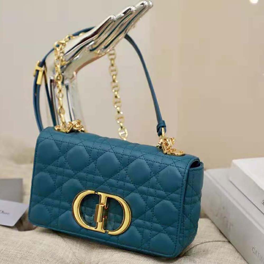 Dior Women Small Dior Caro Bag Supple Cannage Calfskin-Blue